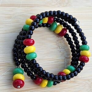 Hand Crafted Memory Wire Beaded Bracelet Black Green Yellow Red Juneteenth Small